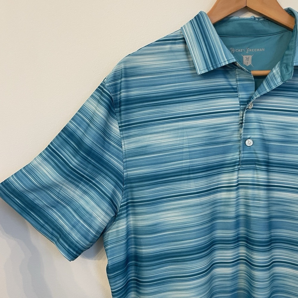 Hickey Freeman Performance Fabric Aqua Polo Golf Shirt Men's Medium Stretch - Picture 5 of 14